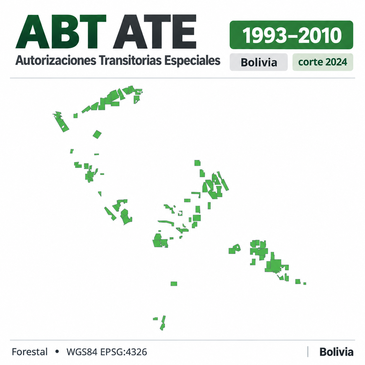 Mapa SIG de Autorizaciones Transitorias Especiales (ATE) – Bolivia – 1993-2010 – corte 2024, Bolivia - shapefile SHP