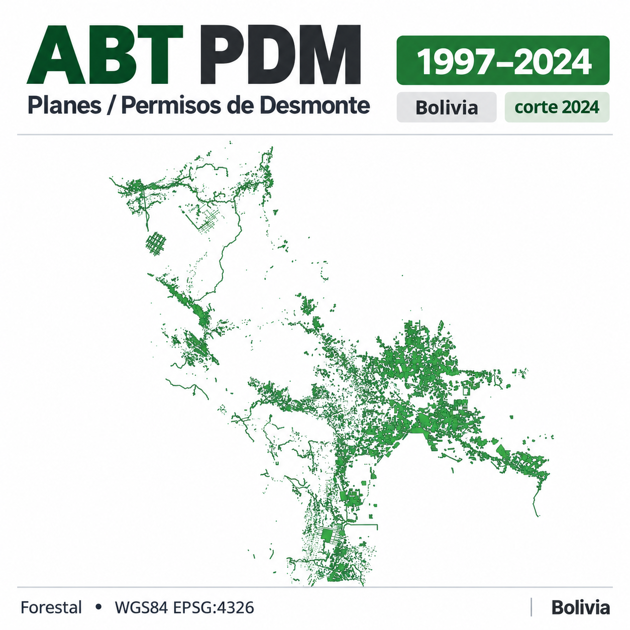 Mapa SIG de Planes / Permisos de Desmonte (PDM) – Bolivia – 1997-2024 – corte 2024, Bolivia - shapefile SHP