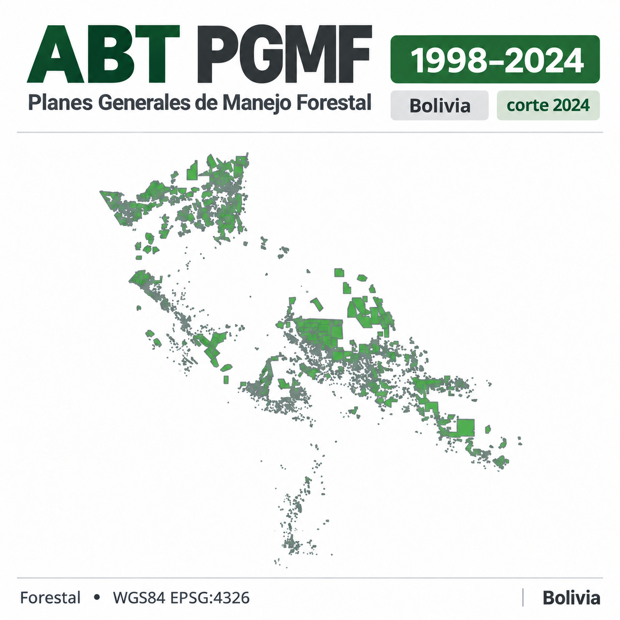 Mapa SIG de Planes Generales de Manejo Forestal (PGMF) – Bolivia – 1998-2024 – corte 2024, Bolivia - shapefile SHP