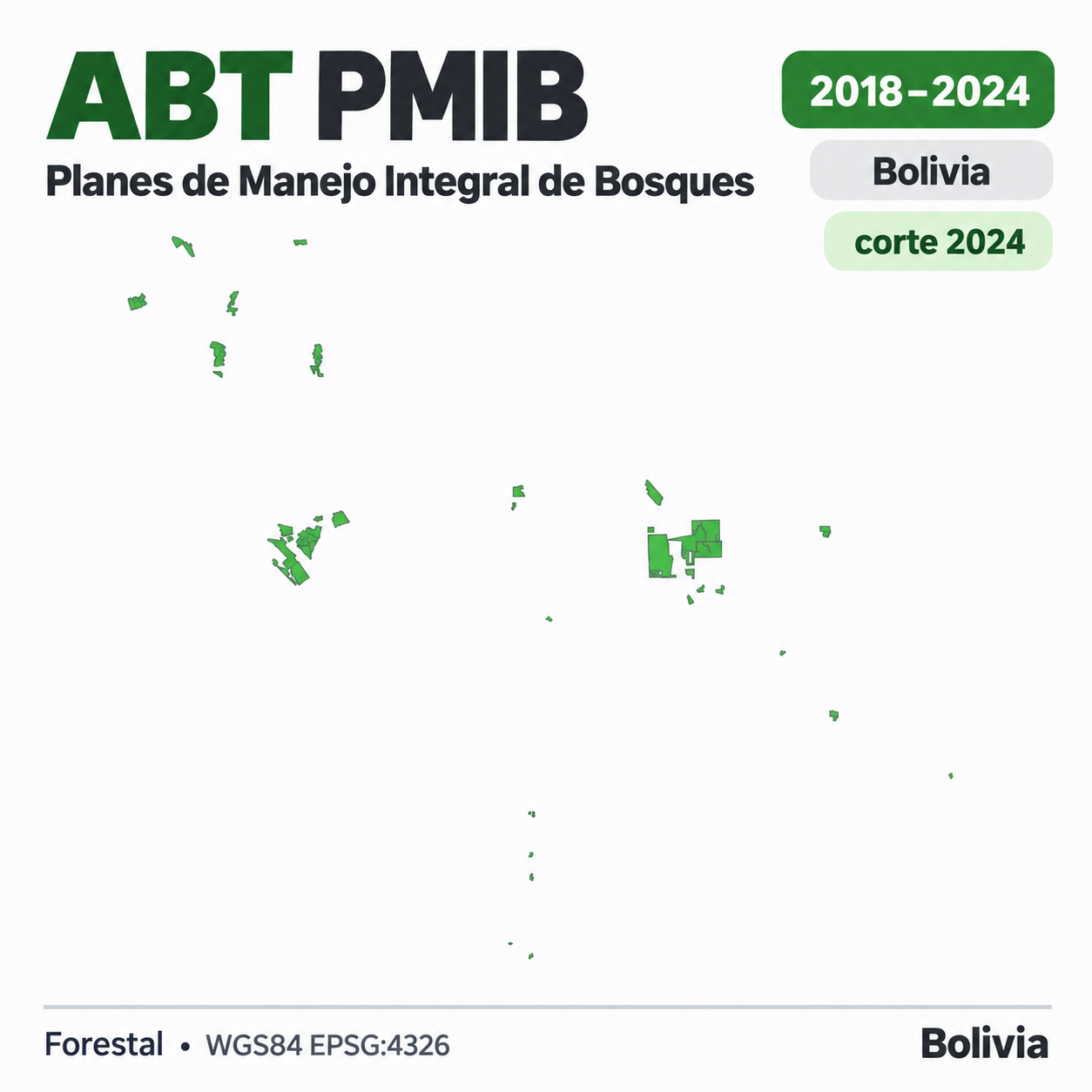 Mapa SIG de Planes de Manejo Integral de Bosques (PMIB) – Bolivia – 2018-2024 – corte 2024, Bolivia - shapefile SHP