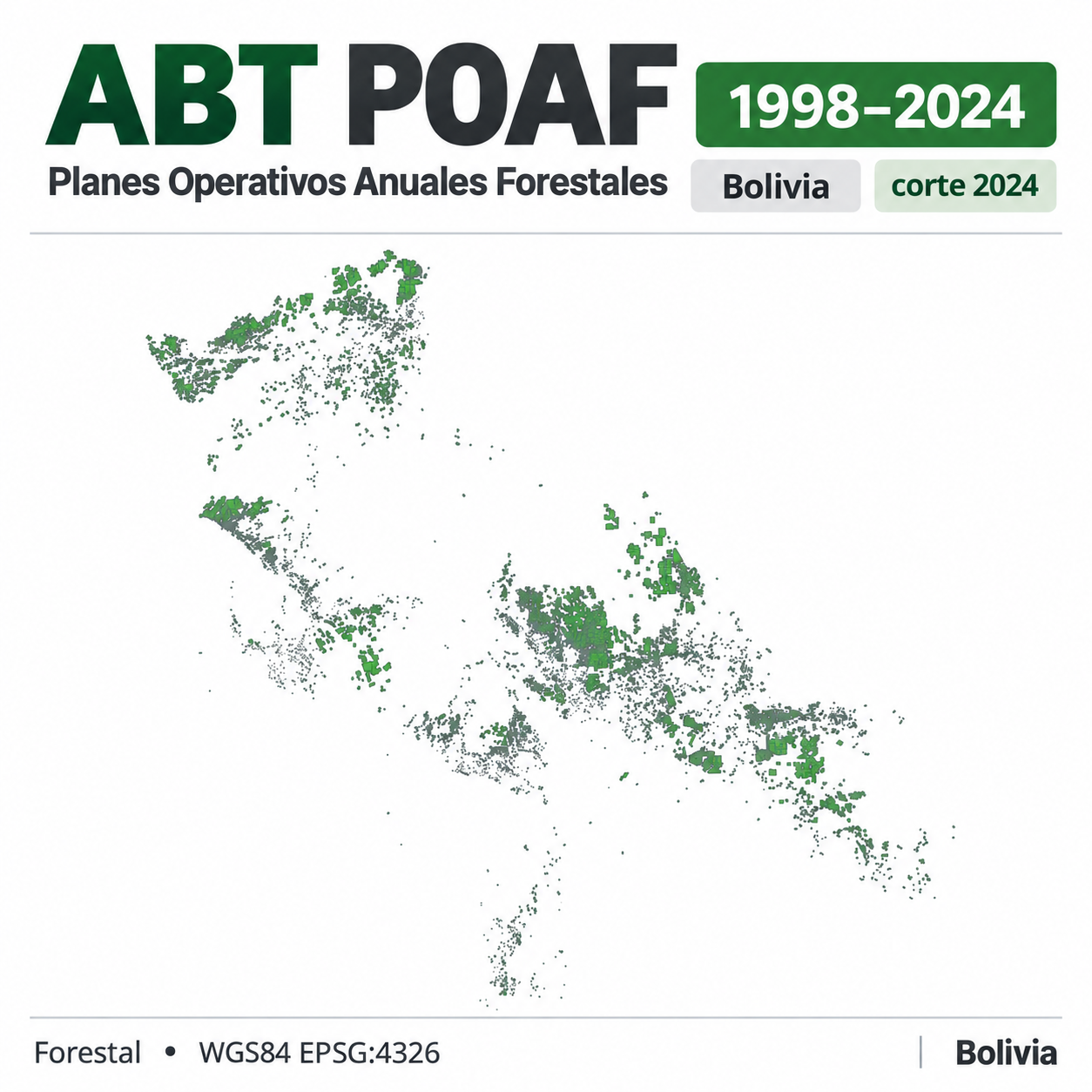 Mapa SIG de Planes Operativos Anuales Forestales (POAF) – Bolivia – 1998-2024 – corte 2024, Bolivia - shapefile SHP