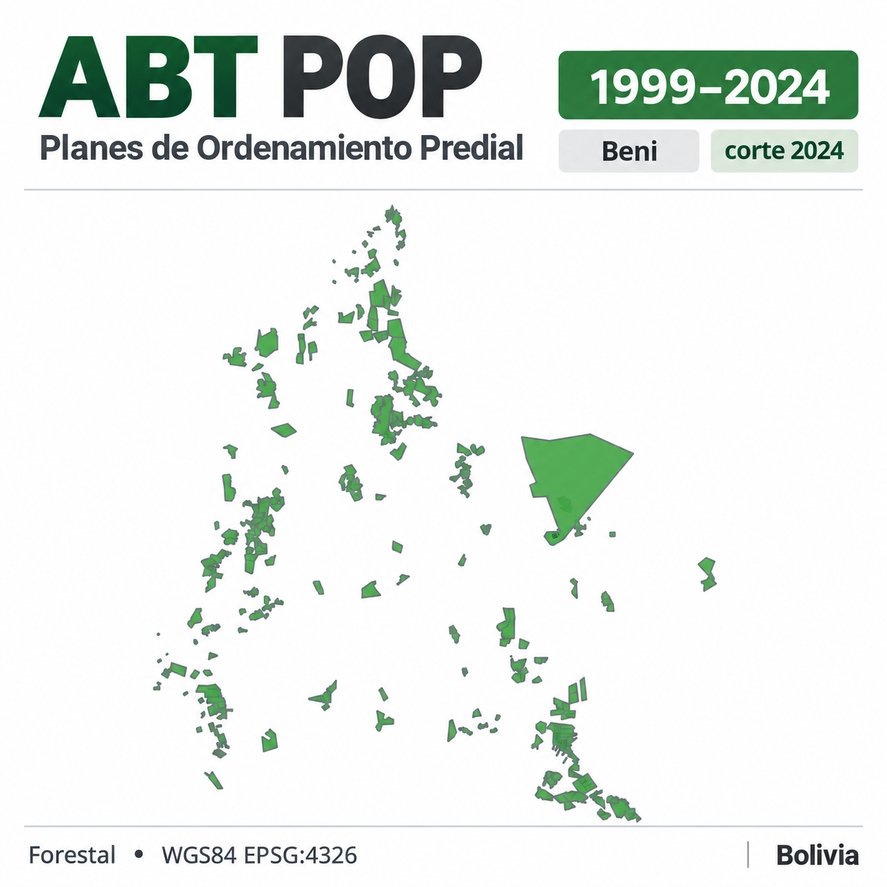 Mapa SIG de Planes de Ordenamiento Predial (POP) – Beni – 1999-2024 – corte 2024, Bolivia - shapefile SHP