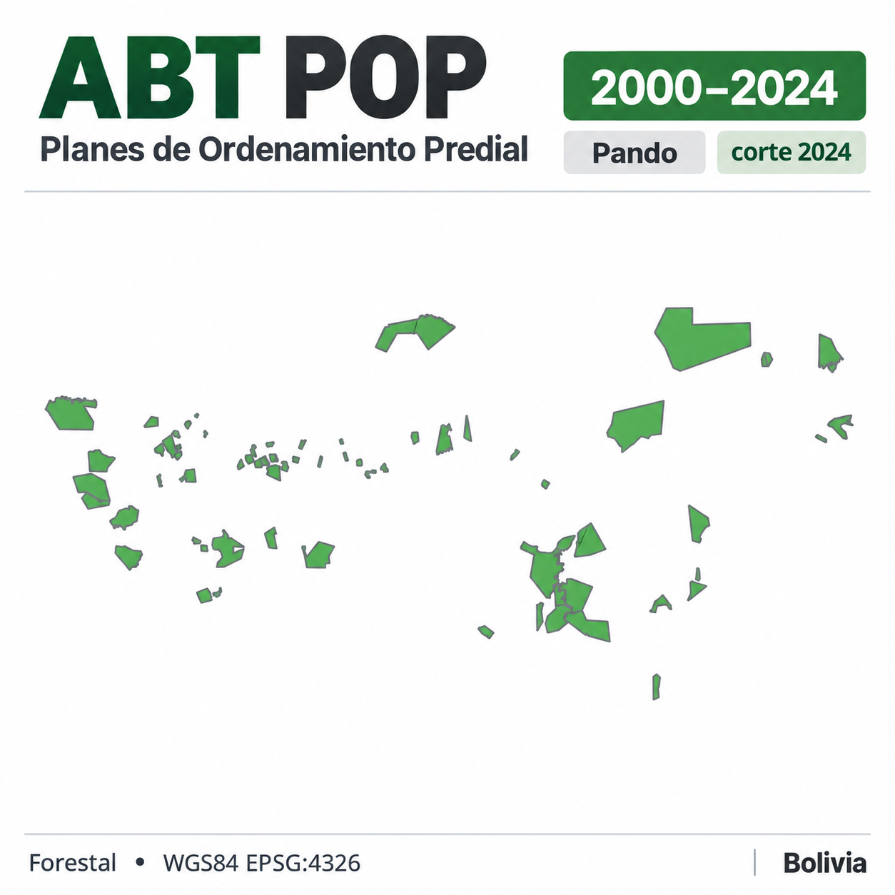 Mapa SIG de Planes de Ordenamiento Predial (POP) – Pando – 2000-2024 – corte 2024, Bolivia - shapefile SHP