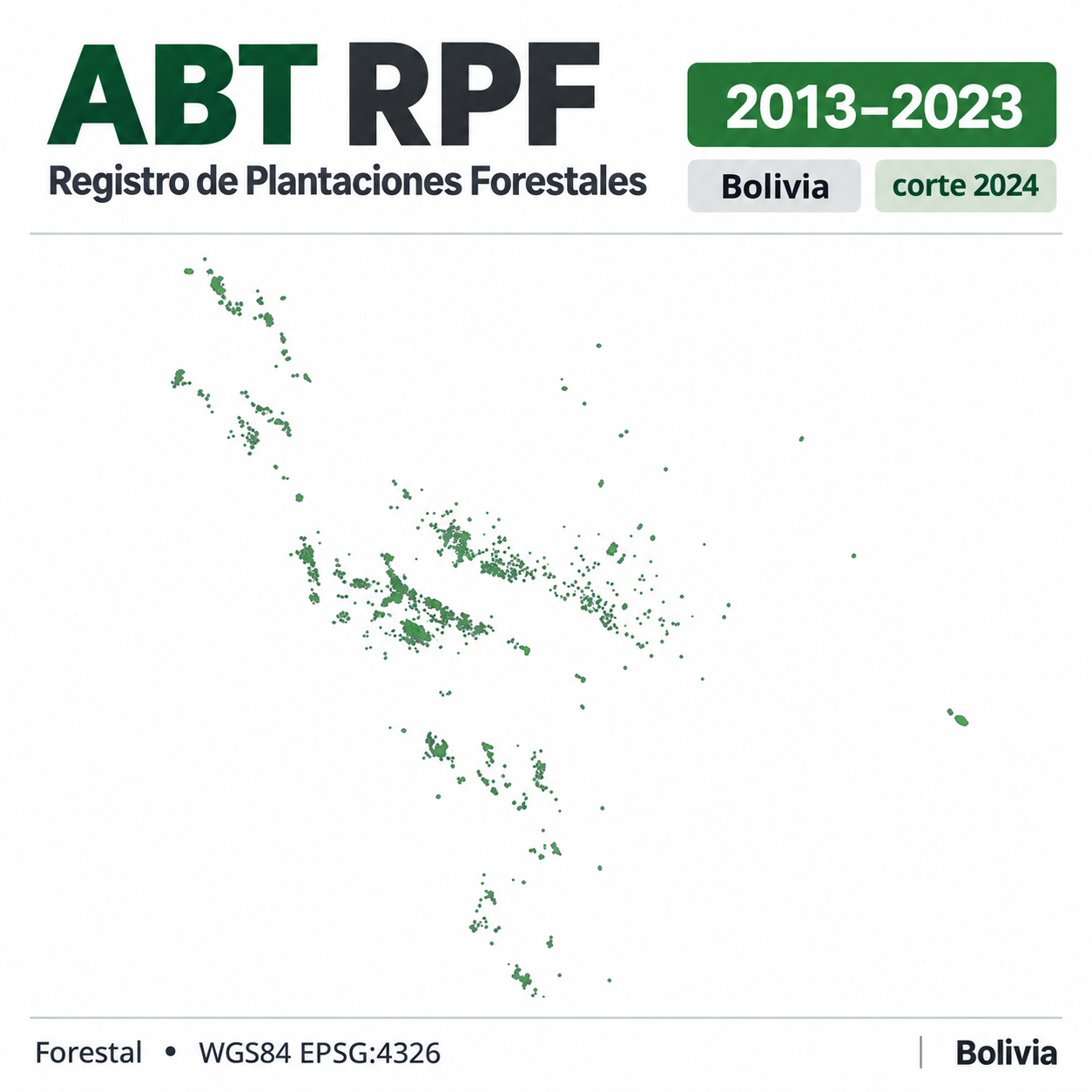 Mapa SIG de Registro de Plantaciones Forestales (RPF) – Bolivia – 2013-2023 – corte 2024, Bolivia - shapefile SHP