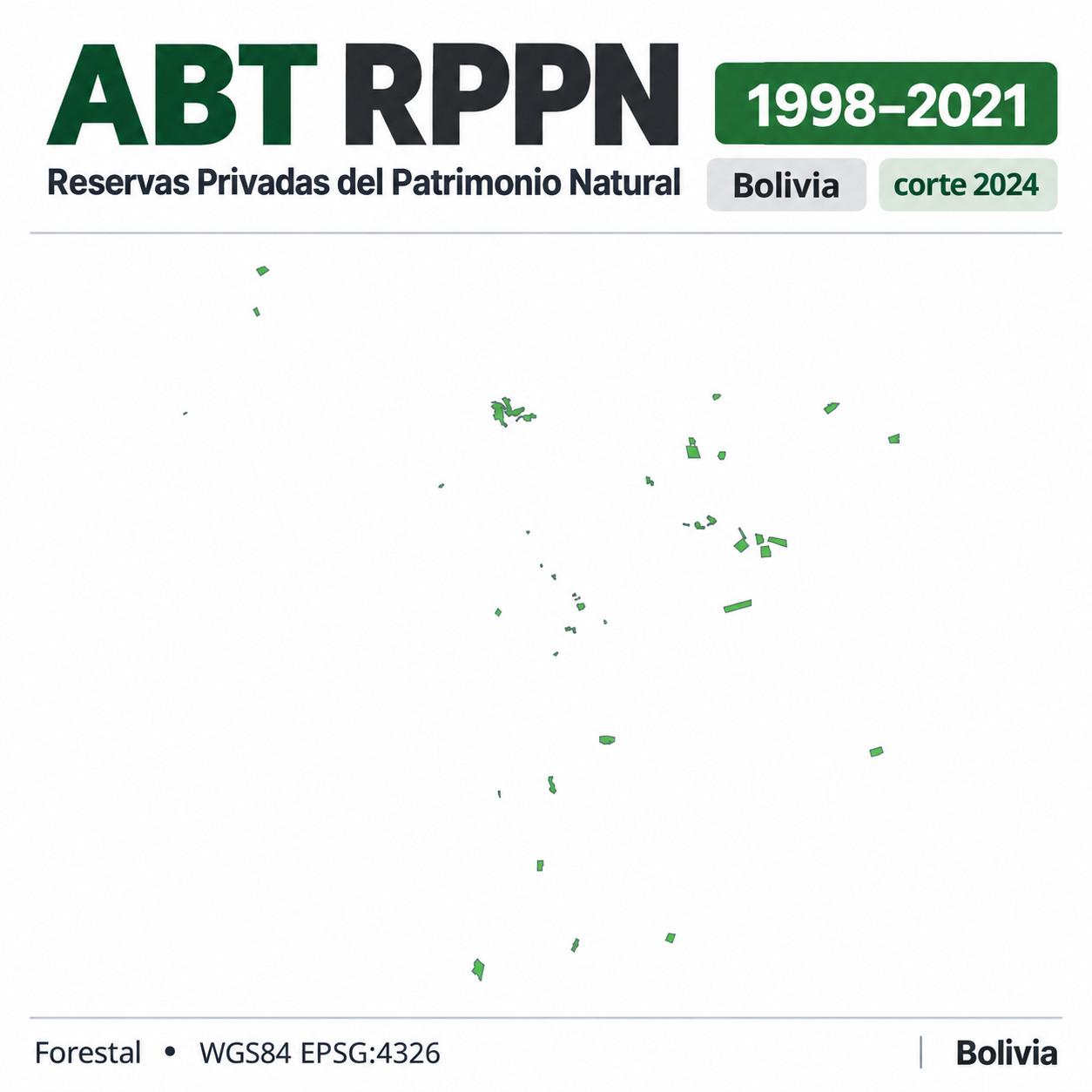 Mapa SIG de Reservas Privadas del Patrimonio Natural (RPPN) – Bolivia – 1998-2021 – corte 2024, Bolivia - shapefile SHP