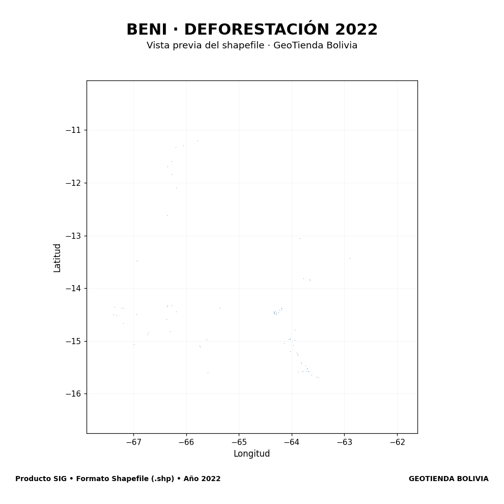 Mapa SIG de Deforestación Beni 2022, Bolivia - shapefile SHP