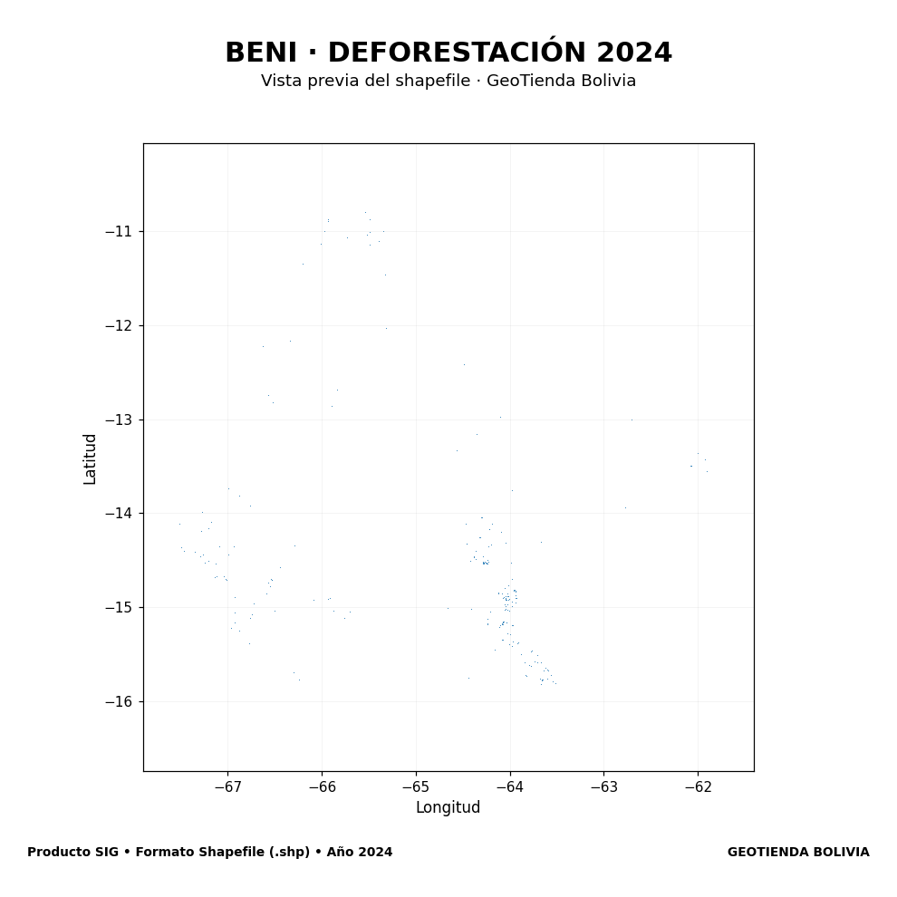 Mapa SIG de Deforestación Beni 2024, Bolivia - shapefile SHP