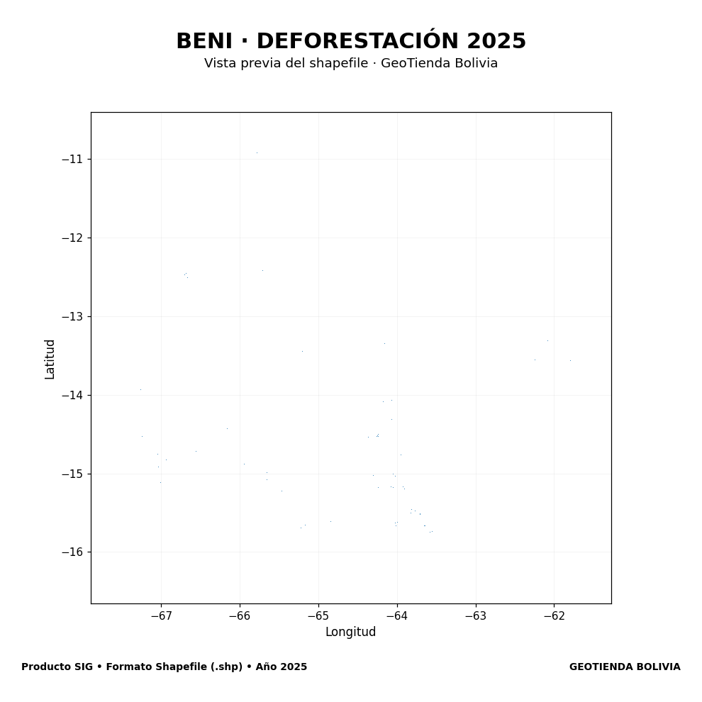 Mapa SIG de Deforestación Beni 2025, Bolivia - shapefile SHP