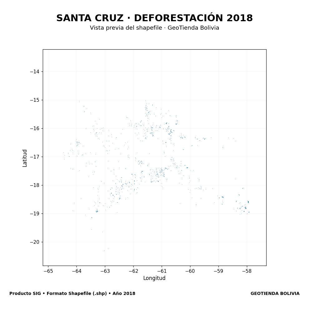 Mapa SIG de Deforestación Santa Cruz 2018, Bolivia - shapefile SHP