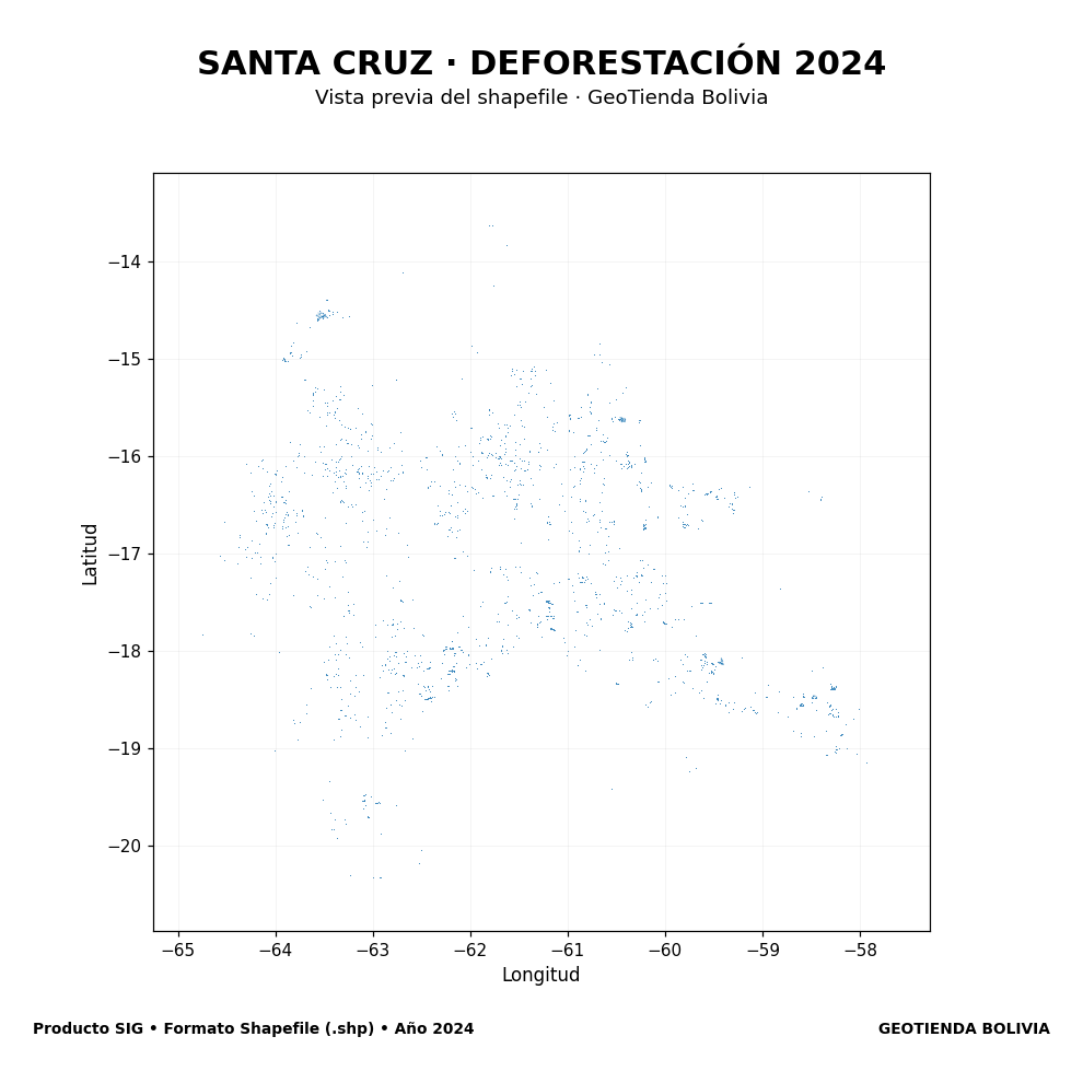 Mapa SIG de Deforestación Santa Cruz 2024, Bolivia - shapefile SHP
