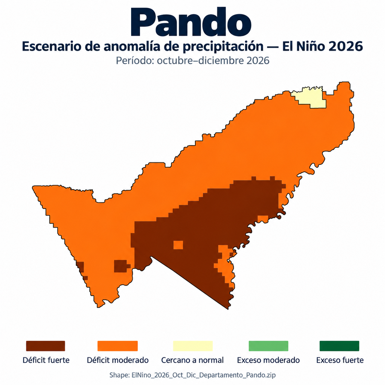 Mapa SIG de Escenario de anomalía de precipitación El Niño – Pando – Oct-Dic 2026, Bolivia - shapefile SHP